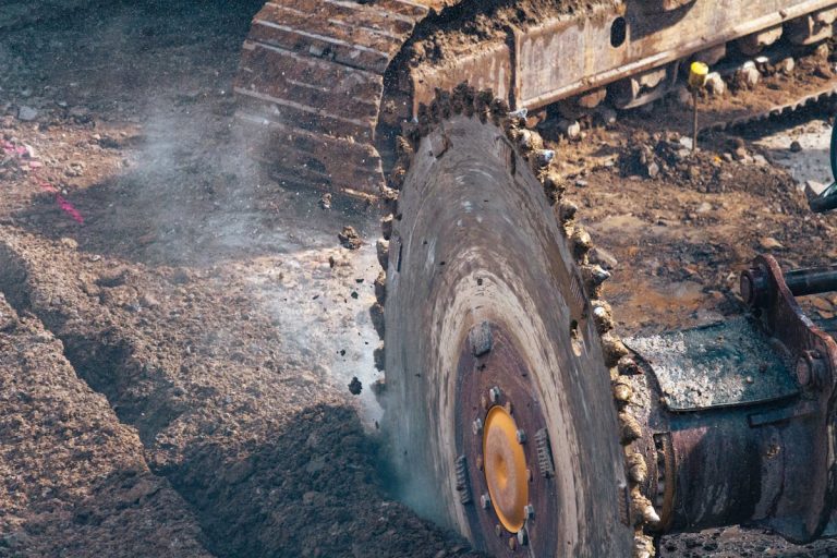 Industrial saw cutting through material for demolition