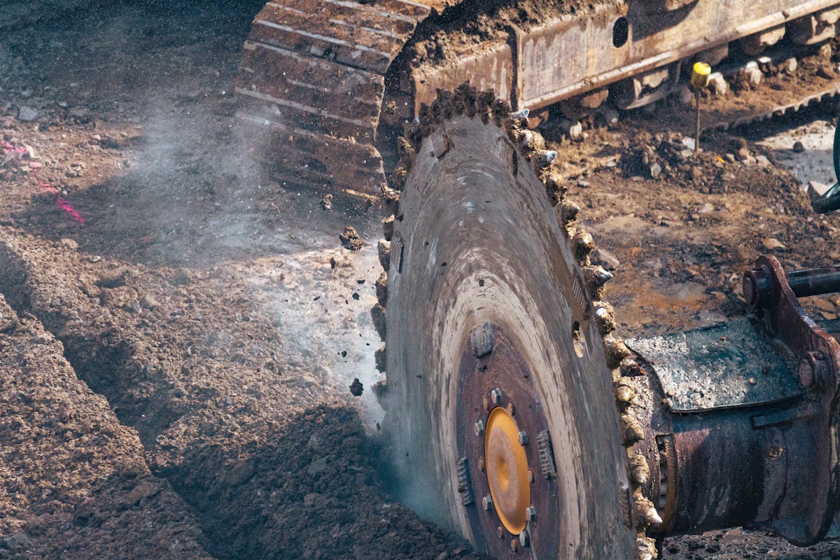 Industrial saw cutting through material for demolition