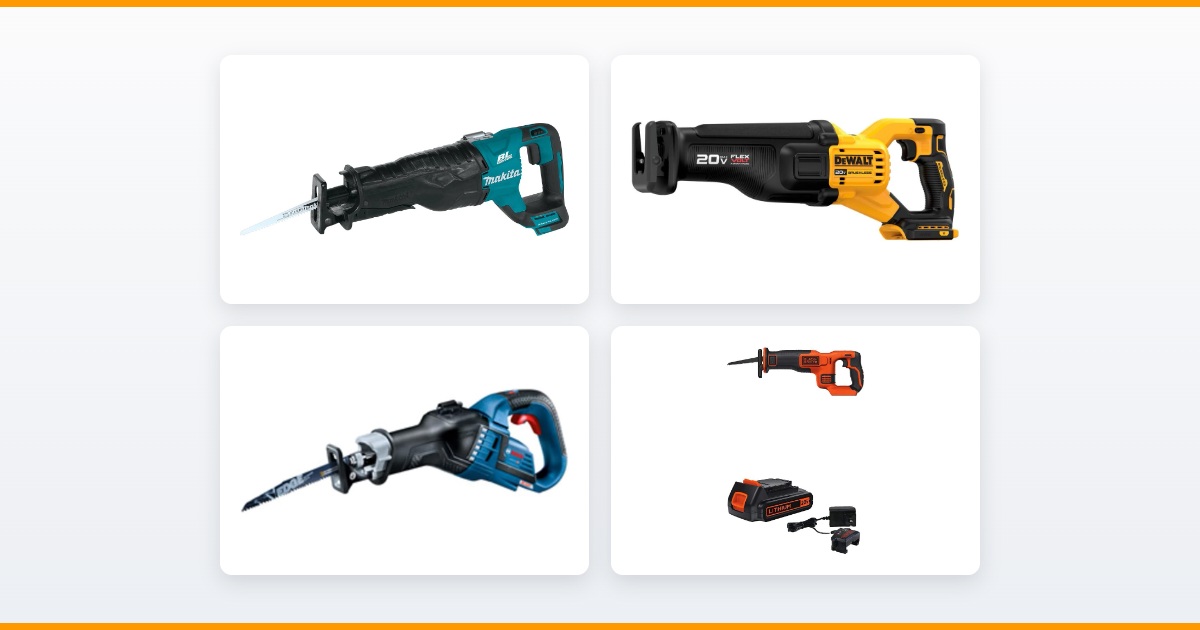 Makita XRJ05Z, DeWalt DCS386B, Bosch GSA18V-125N and BLACK+DECKER BDCR20B cordless reciprocating saws compared